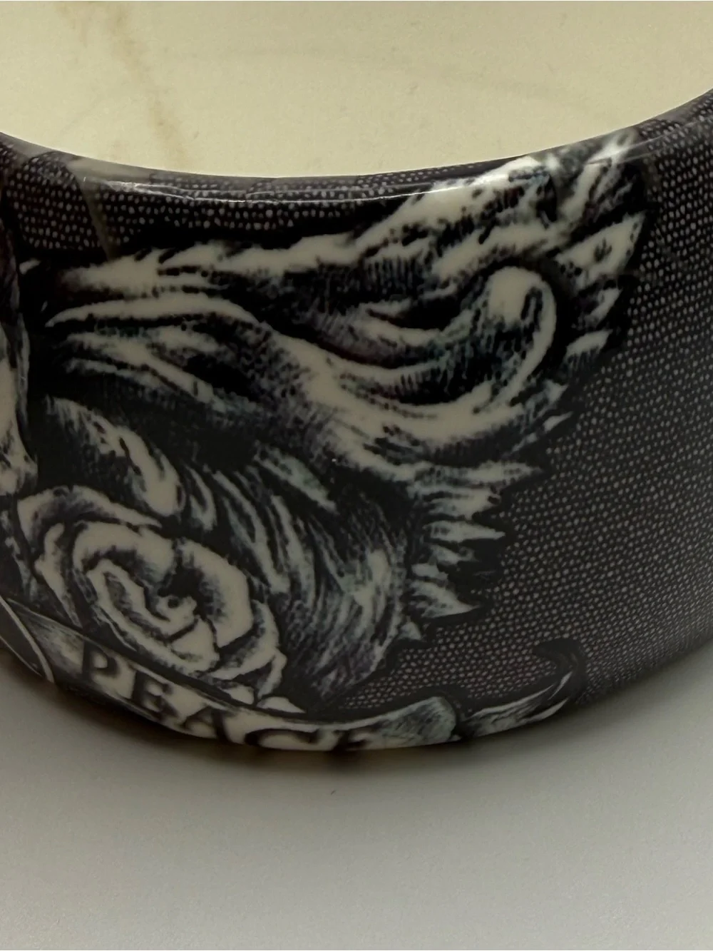 Ed Hardy Hope Peace Skull Rose Wide Bangle Bracelet Black White Y2K Tattoo